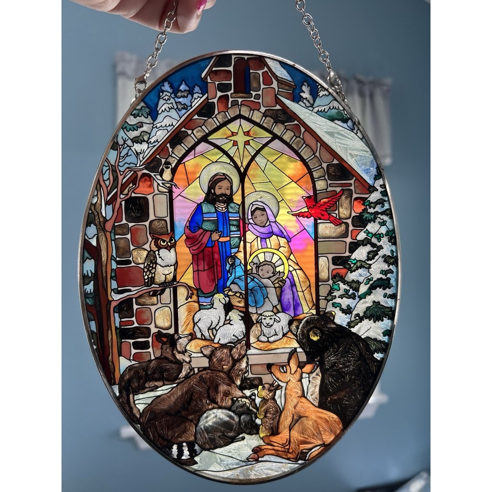 AMIA Hand Painted Stained Glass Holy Family Nativity Christmas Sun-catcher